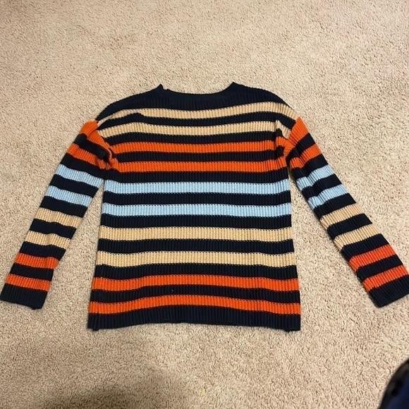 Women's Striped Color Block Short Sweater Long Sleeve Crew Neck M - Picture 3 of 6